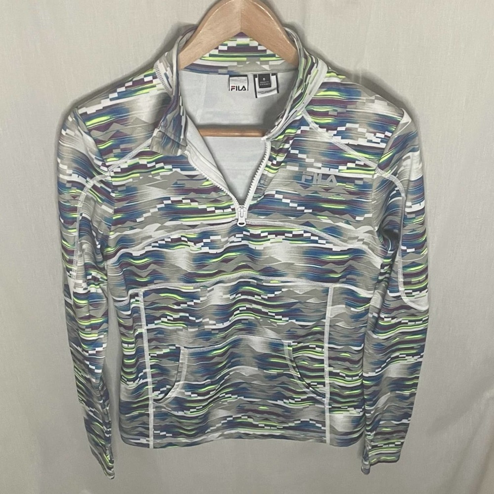 Fila Multicolor Geometric Pattern Activewear 1/4 Zip Pullover